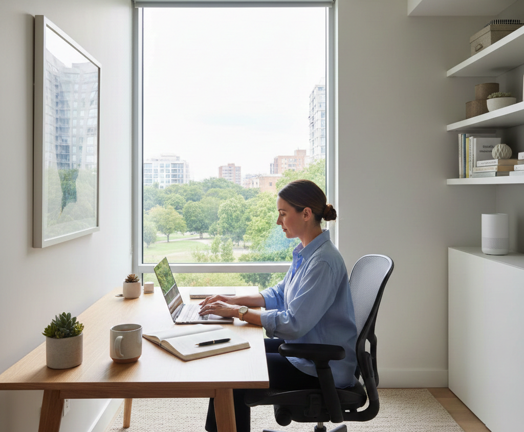 Remote work productivity setup with a modern home office workspace