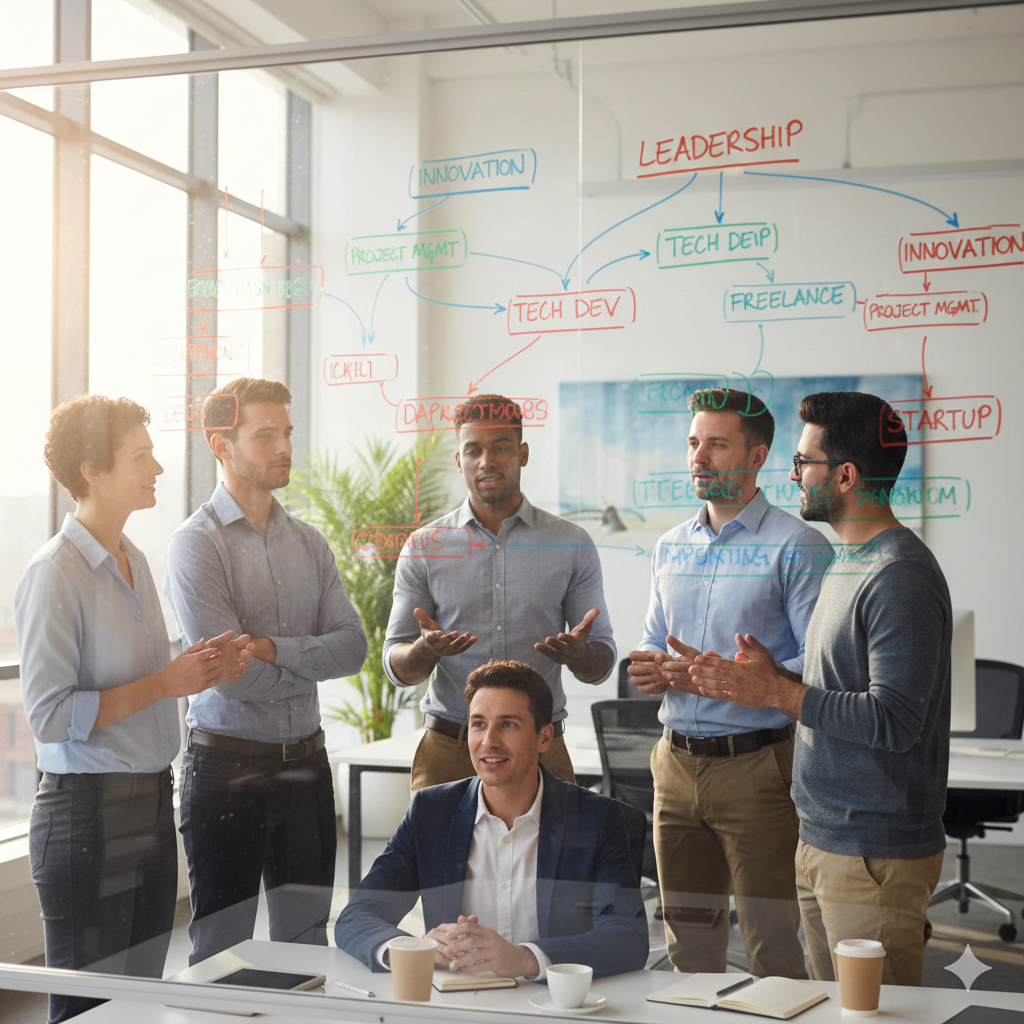 Professionals discussing structured career development plans together